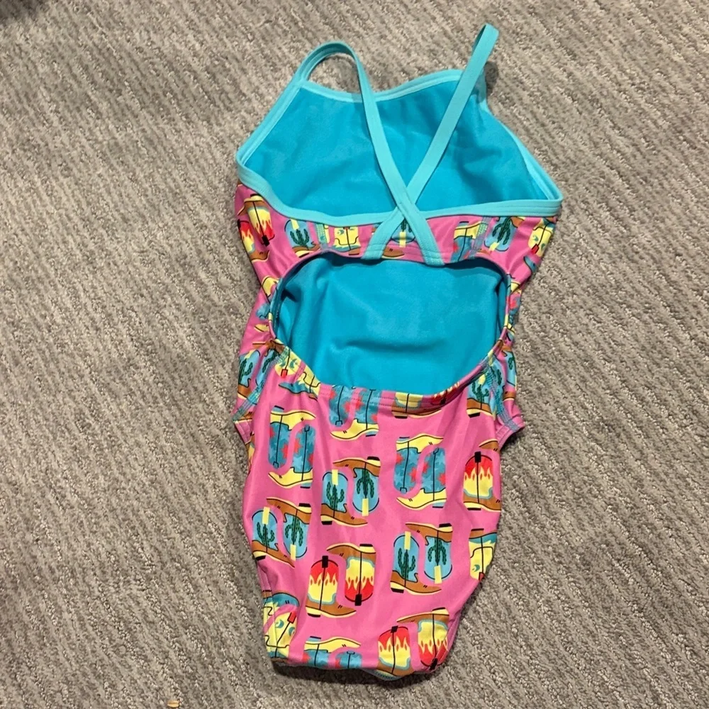 Girls' Pink cowboot Print One-Piece Swimsuit  nwot
